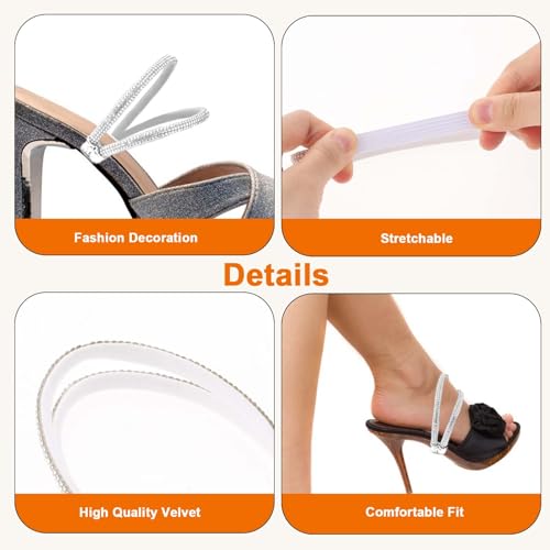 simarro 3 Pairs Shiny Shoe Laces for Heels, Detachable Shoe Strap Belt Band for Holding Loose High Heels Elastic High Heels