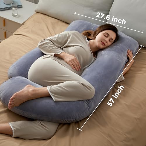 Momcozy Pregnancy Pillows for Sleeping, U Shaped Full Body Maternity Pillow with Removable Cover - Support for Back, Legs, Belly, HIPS for Pregnant Women, 57 Inch Pregnancy Pillow for Women, Grey