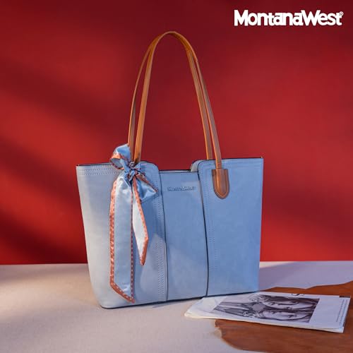 Montana West Tote Bags for Women Medium Top Handle Handbags with Scarf