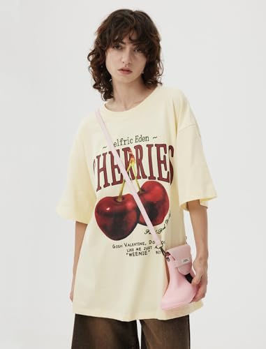 Aelfric Eden Oversized Graphic Tees Unisex Cherries Print T Shirts Casual Summer Short Sleeve Top Cotton Cute Tee Shirt