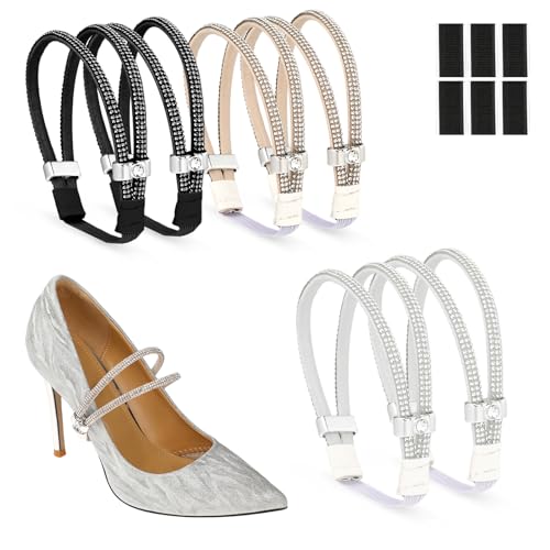 simarro 3 Pairs Shiny Shoe Laces for Heels, Detachable Shoe Strap Belt Band for Holding Loose High Heels Elastic High Heels