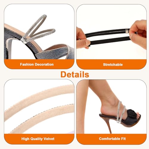 simarro 3 Pairs Shiny Shoe Laces for Heels, Detachable Shoe Strap Belt Band for Holding Loose High Heels Elastic High Heels