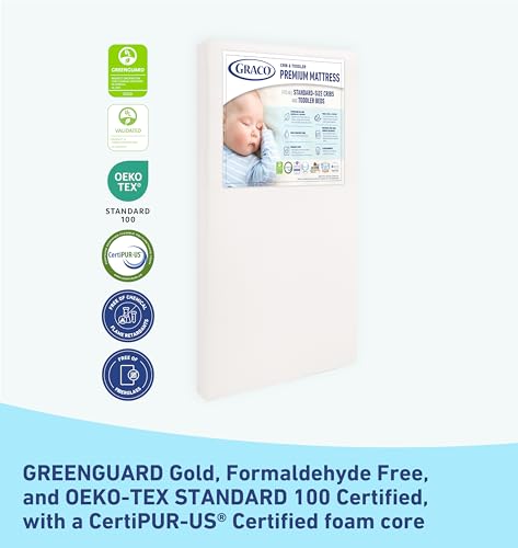 Graco Premium Crib & Toddler Mattress – GREENGUARD Gold Certified & CertiPUR-US Certified, Fits All Standard Crib & Toddler Beds, Waterproof Sleep Surface, Machine-Washable Outer Cover for Easy Care