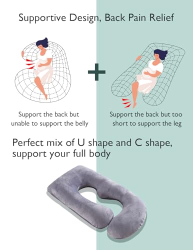 Momcozy Pregnancy Pillows for Sleeping, U Shaped Full Body Maternity Pillow with Removable Cover - Support for Back, Legs, Belly, HIPS for Pregnant Women, 57 Inch Pregnancy Pillow for Women, Grey