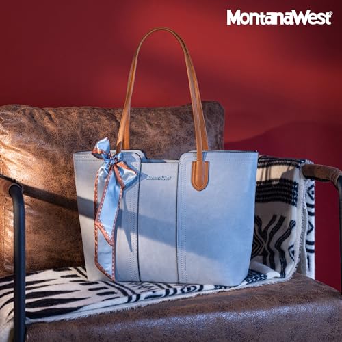 Montana West Tote Bags for Women Medium Top Handle Handbags with Scarf