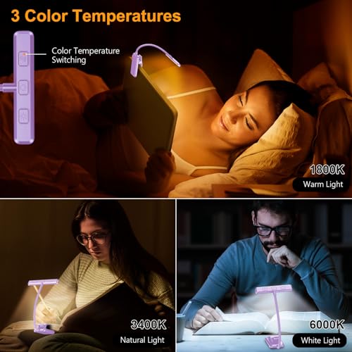 Gritin 19 LED Rechargeable Book Light for Reading in Bed with Memory Function- Eye Caring 3 Color Temperatures,Stepless Dimming Brightness,80 Hrs Runtime Lightweight Clip On Light for Book Lovers