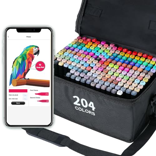 Alcohol Markers,204 Colors Art Markers for Artists with Coloring App, Dual Tip Markers for Kids Adult Painting Sketching Drawing with Travel Case Great Gift Idea