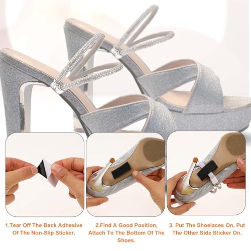 simarro 3 Pairs Shiny Shoe Laces for Heels, Detachable Shoe Strap Belt Band for Holding Loose High Heels Elastic High Heels