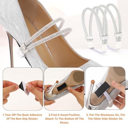 simarro 3 Pairs Shiny Shoe Laces for Heels, Detachable Shoe Strap Belt Band for Holding Loose High Heels Elastic High Heels