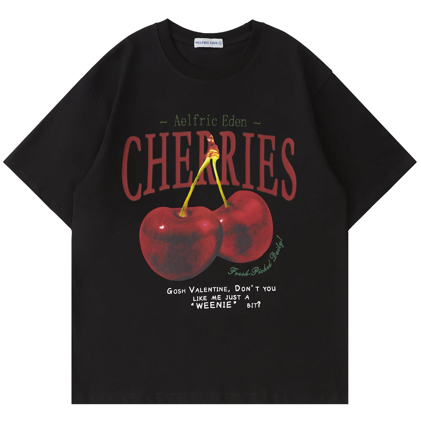 Aelfric Eden Oversized Graphic Tees Unisex Cherries Print T Shirts Casual Summer Short Sleeve Top Cotton Cute Tee Shirt