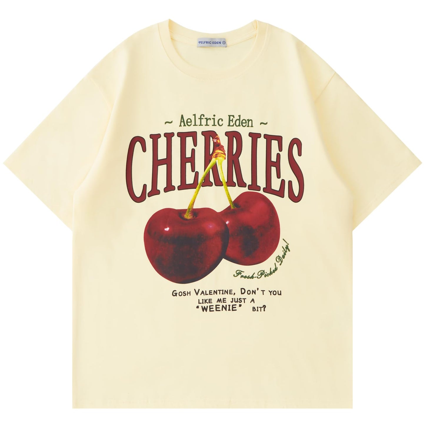 Aelfric Eden Oversized Graphic Tees Unisex Cherries Print T Shirts Casual Summer Short Sleeve Top Cotton Cute Tee Shirt