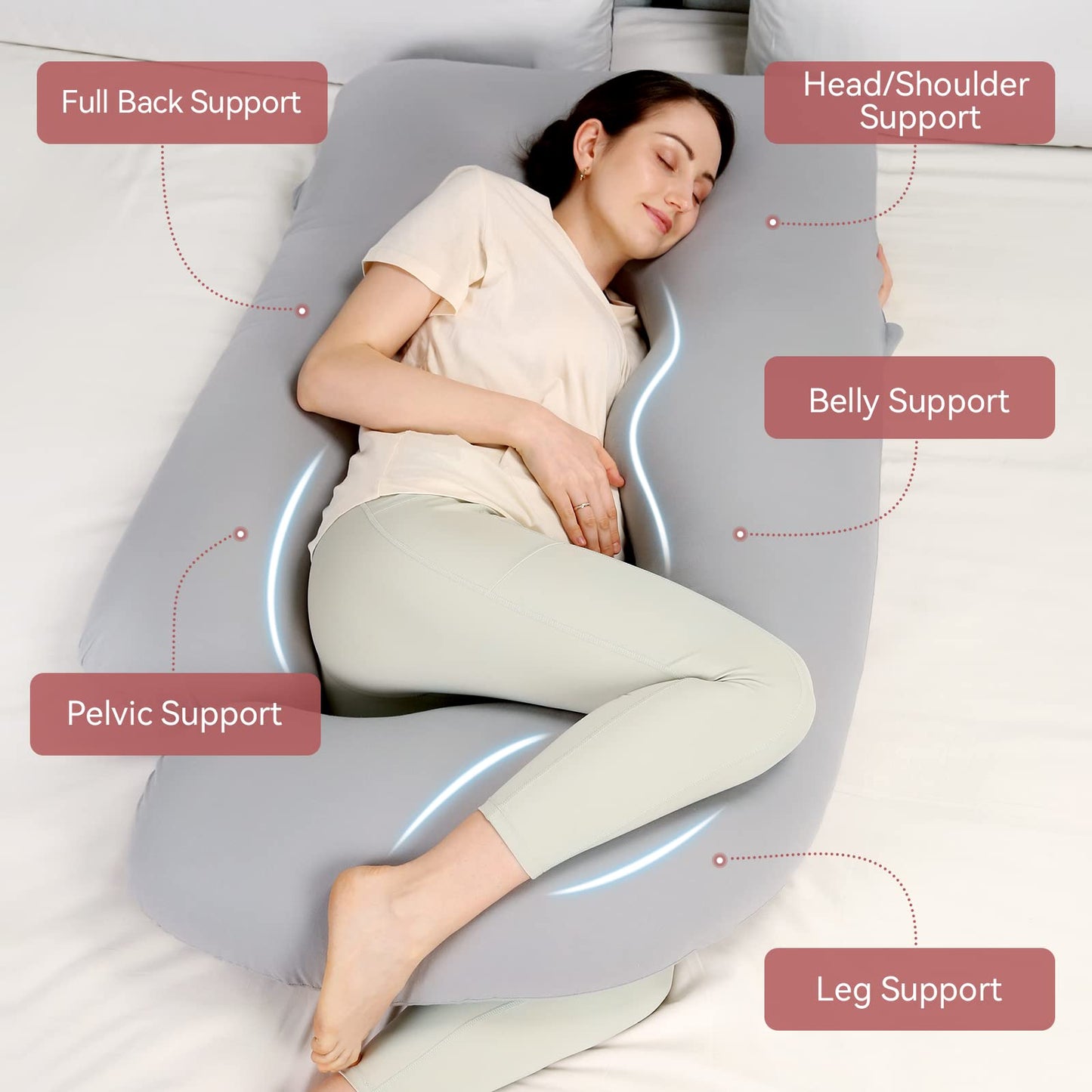 Momcozy Pregnancy Pillows for Sleeping, U Shaped Full Body Maternity Pillow with Removable Cover - Support for Back, Legs, Belly, HIPS for Pregnant Women, 57 Inch Pregnancy Pillow for Women, Grey