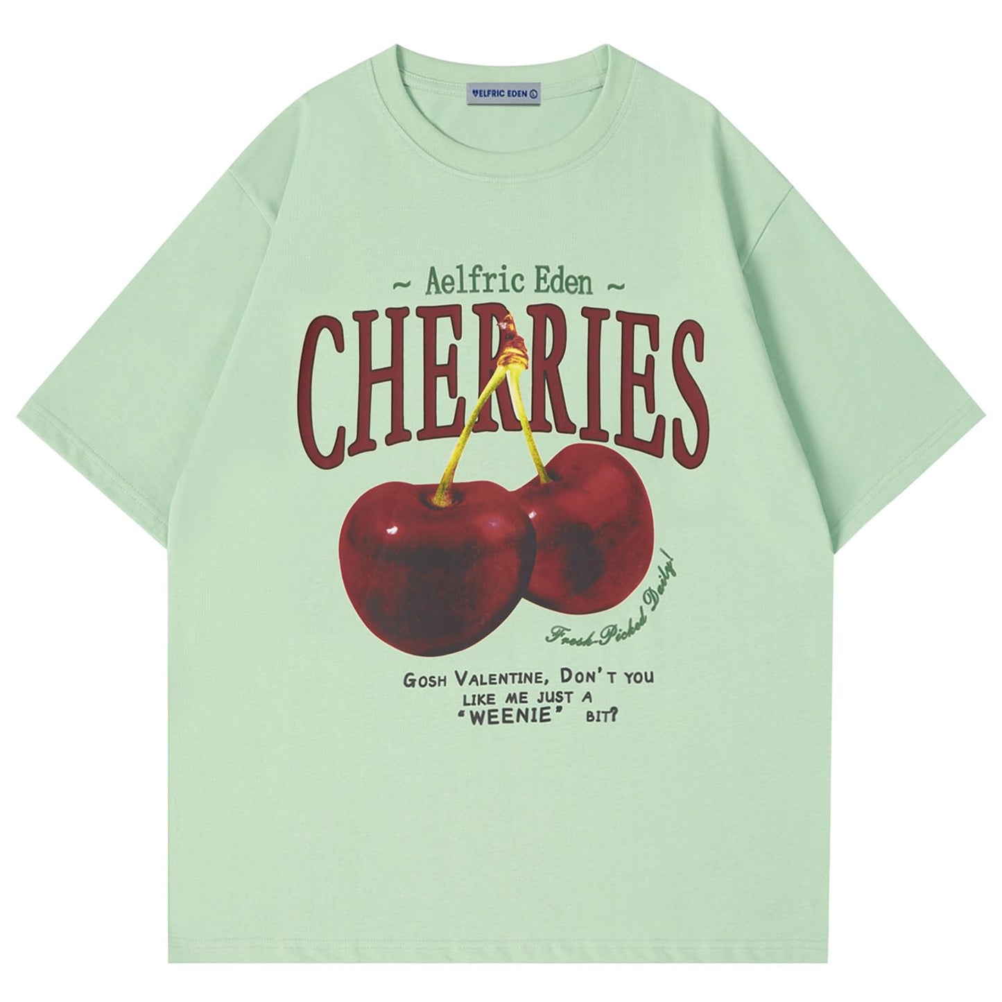 Aelfric Eden Oversized Graphic Tees Unisex Cherries Print T Shirts Casual Summer Short Sleeve Top Cotton Cute Tee Shirt