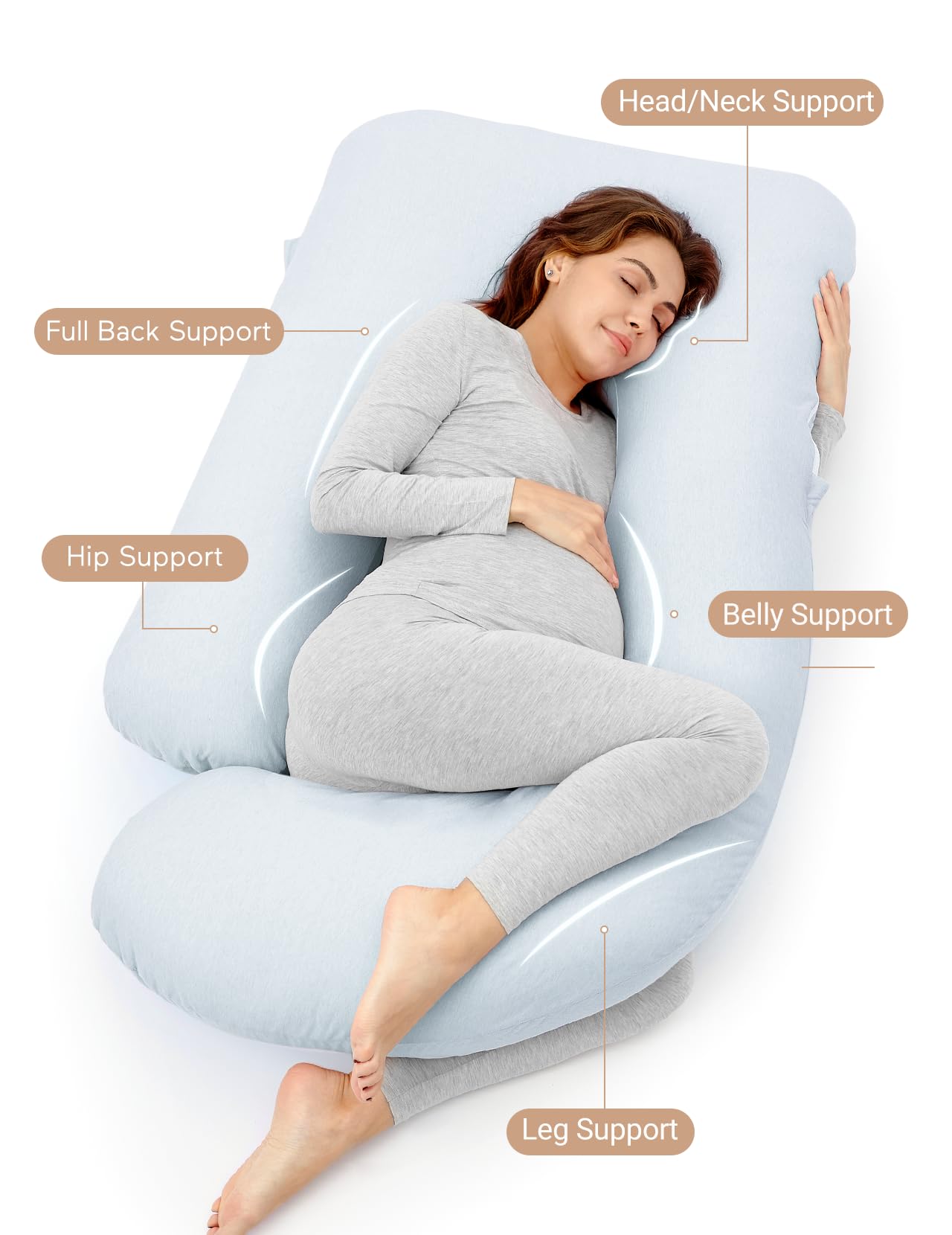 Momcozy Pregnancy Pillows for Sleeping, U Shaped Full Body Maternity Pillow with Removable Cover - Support for Back, Legs, Belly, HIPS for Pregnant Women, 57 Inch Pregnancy Pillow for Women, Grey