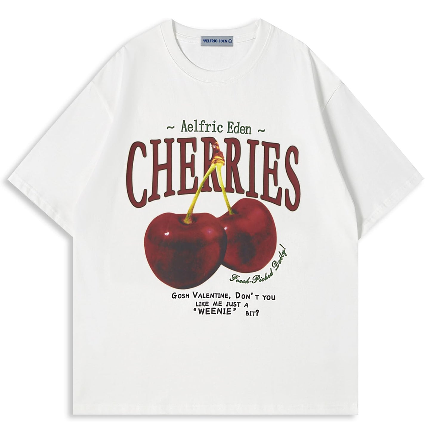 Aelfric Eden Oversized Graphic Tees Unisex Cherries Print T Shirts Casual Summer Short Sleeve Top Cotton Cute Tee Shirt