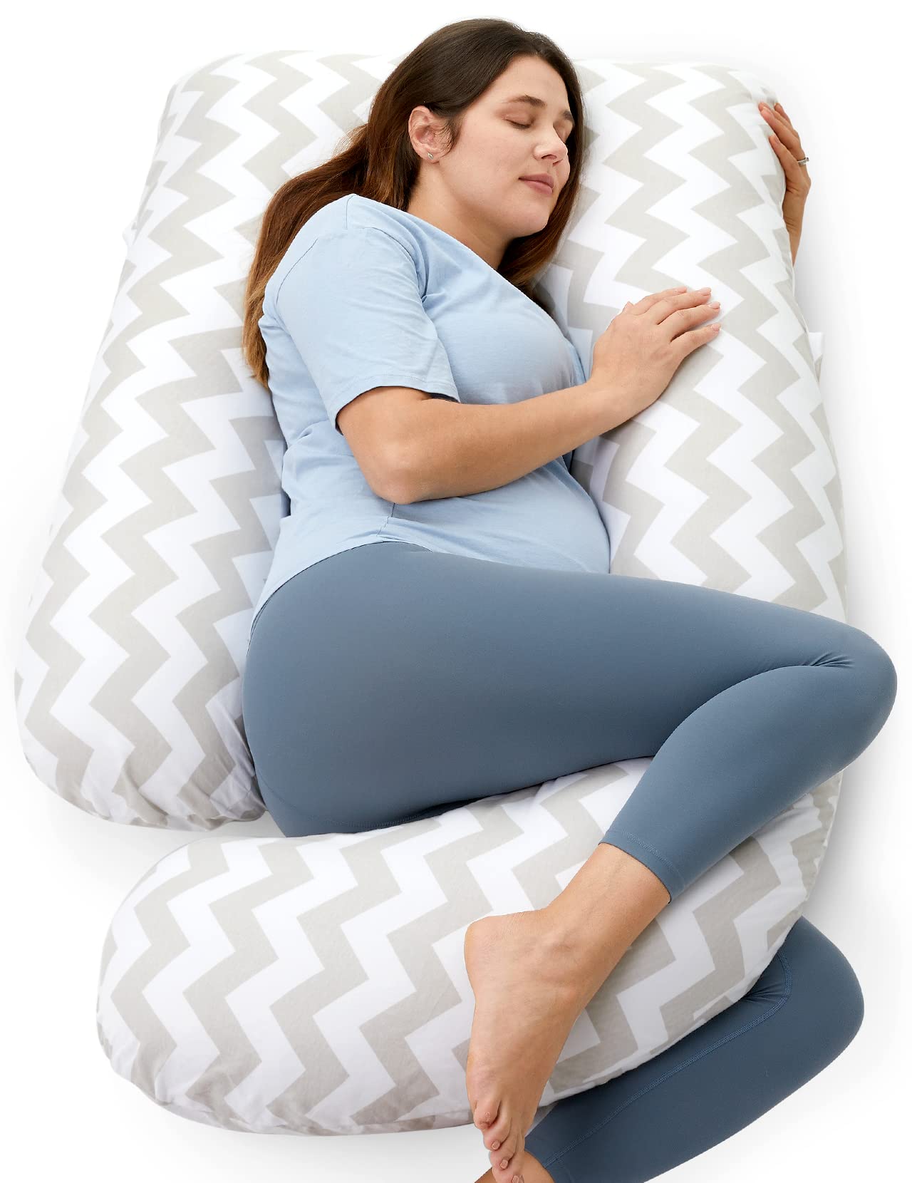 Momcozy Pregnancy Pillows for Sleeping, U Shaped Full Body Maternity Pillow with Removable Cover - Support for Back, Legs, Belly, HIPS for Pregnant Women, 57 Inch Pregnancy Pillow for Women, Grey