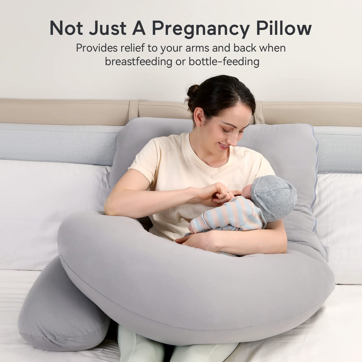 Momcozy Pregnancy Pillows for Sleeping, U Shaped Full Body Maternity Pillow with Removable Cover - Support for Back, Legs, Belly, HIPS for Pregnant Women, 57 Inch Pregnancy Pillow for Women, Grey