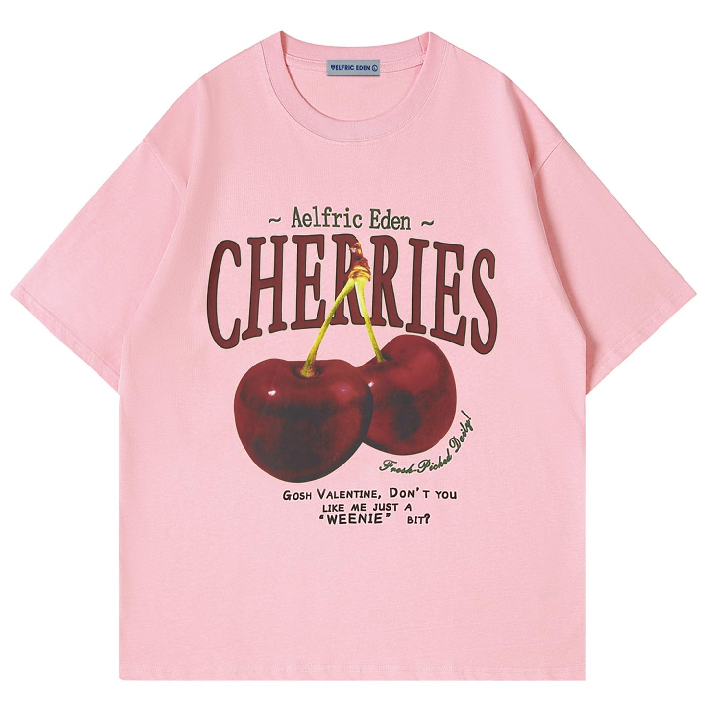 Aelfric Eden Oversized Graphic Tees Unisex Cherries Print T Shirts Casual Summer Short Sleeve Top Cotton Cute Tee Shirt