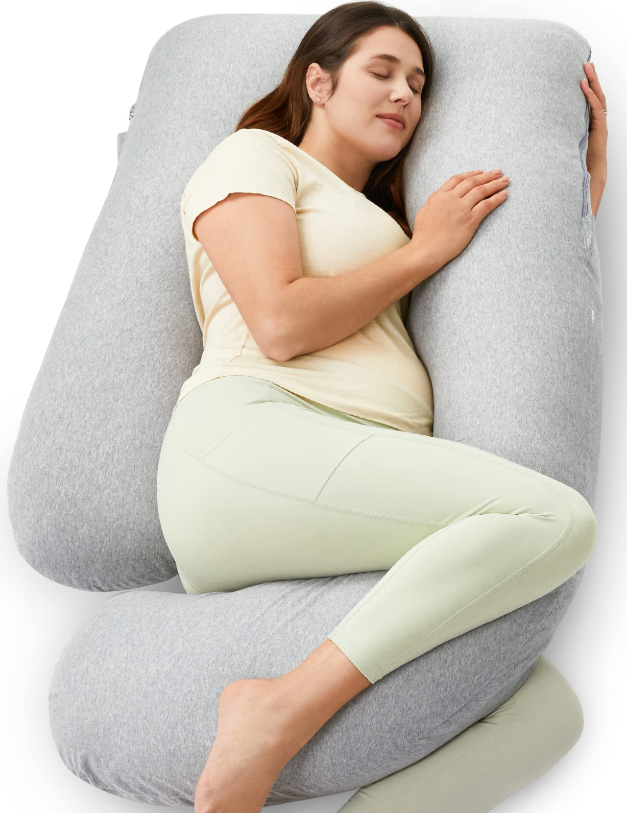 Momcozy Pregnancy Pillows for Sleeping, U Shaped Full Body Maternity Pillow with Removable Cover - Support for Back, Legs, Belly, HIPS for Pregnant Women, 57 Inch Pregnancy Pillow for Women, Grey