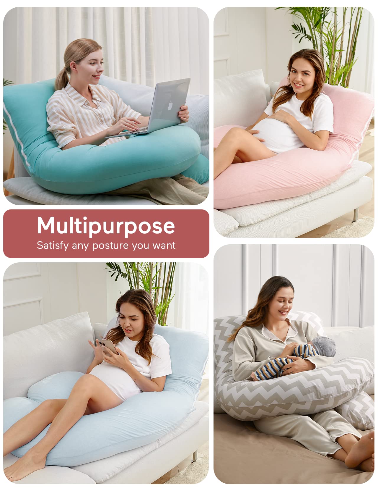 Momcozy Pregnancy Pillows for Sleeping, U Shaped Full Body Maternity Pillow with Removable Cover - Support for Back, Legs, Belly, HIPS for Pregnant Women, 57 Inch Pregnancy Pillow for Women, Grey