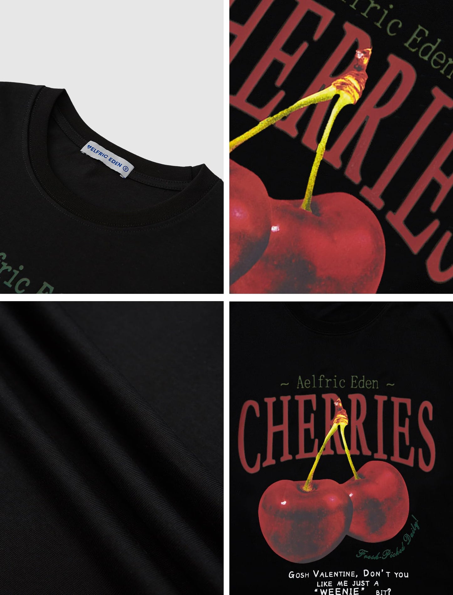 Aelfric Eden Oversized Graphic Tees Unisex Cherries Print T Shirts Casual Summer Short Sleeve Top Cotton Cute Tee Shirt