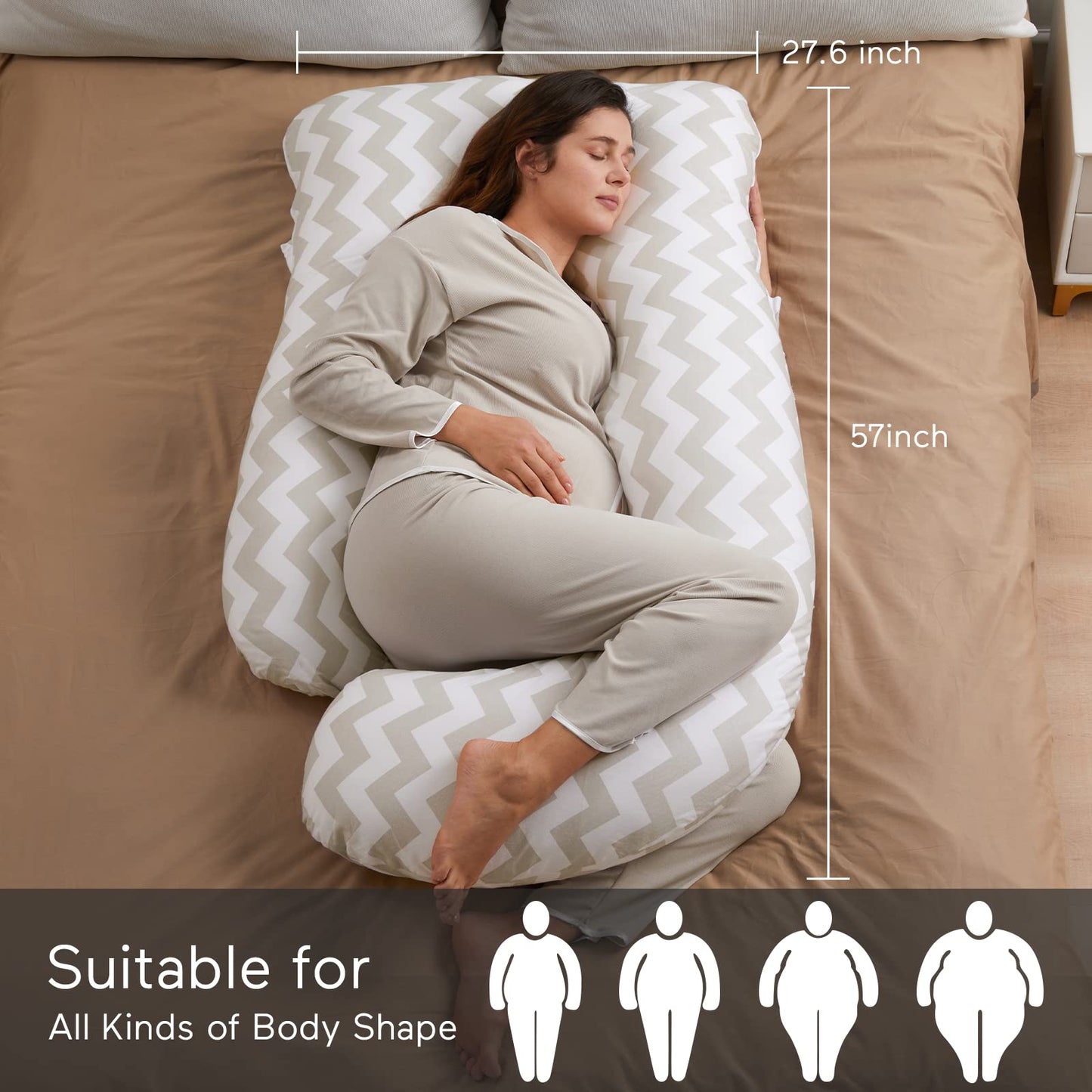 Momcozy Pregnancy Pillows for Sleeping, U Shaped Full Body Maternity Pillow with Removable Cover - Support for Back, Legs, Belly, HIPS for Pregnant Women, 57 Inch Pregnancy Pillow for Women, Grey