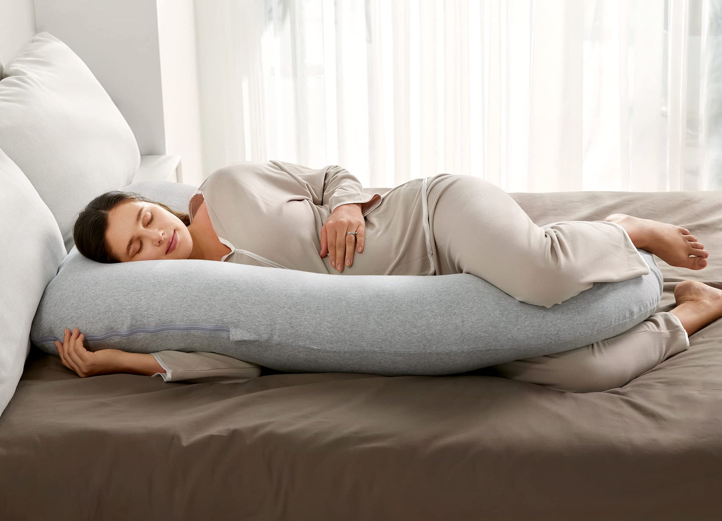 Momcozy Pregnancy Pillows for Sleeping, U Shaped Full Body Maternity Pillow with Removable Cover - Support for Back, Legs, Belly, HIPS for Pregnant Women, 57 Inch Pregnancy Pillow for Women, Grey