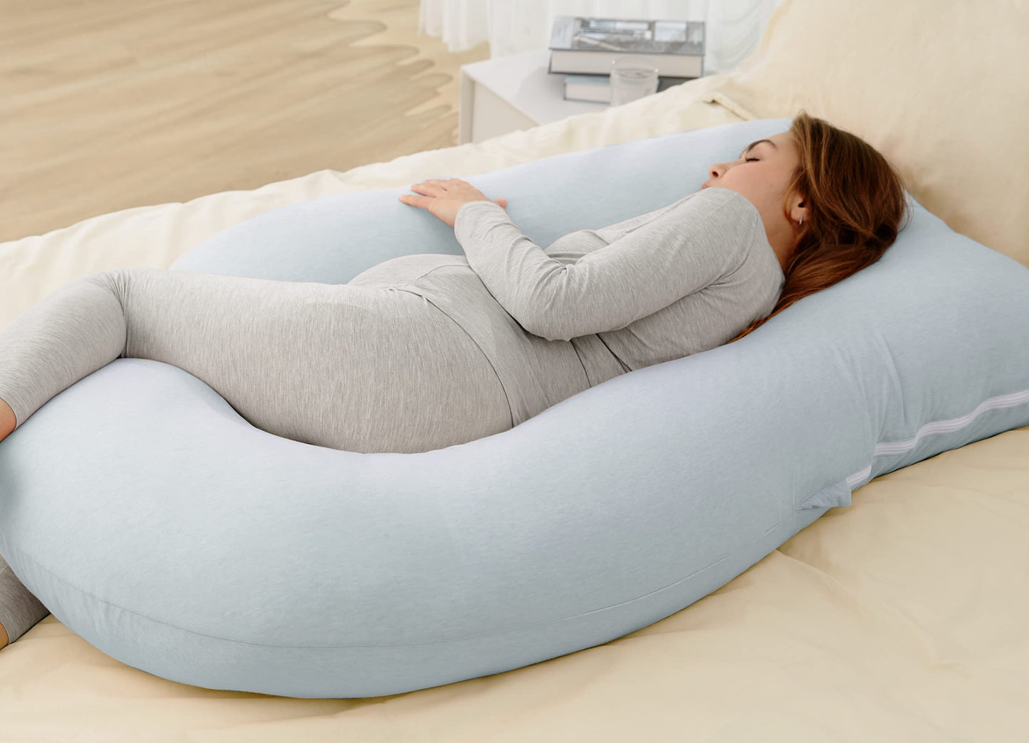 Momcozy Pregnancy Pillows for Sleeping, U Shaped Full Body Maternity Pillow with Removable Cover - Support for Back, Legs, Belly, HIPS for Pregnant Women, 57 Inch Pregnancy Pillow for Women, Grey