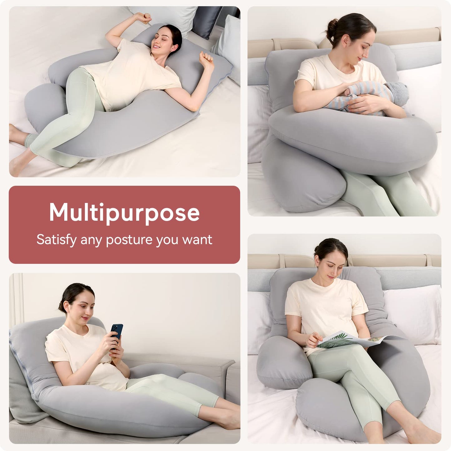 Momcozy Pregnancy Pillows for Sleeping, U Shaped Full Body Maternity Pillow with Removable Cover - Support for Back, Legs, Belly, HIPS for Pregnant Women, 57 Inch Pregnancy Pillow for Women, Grey