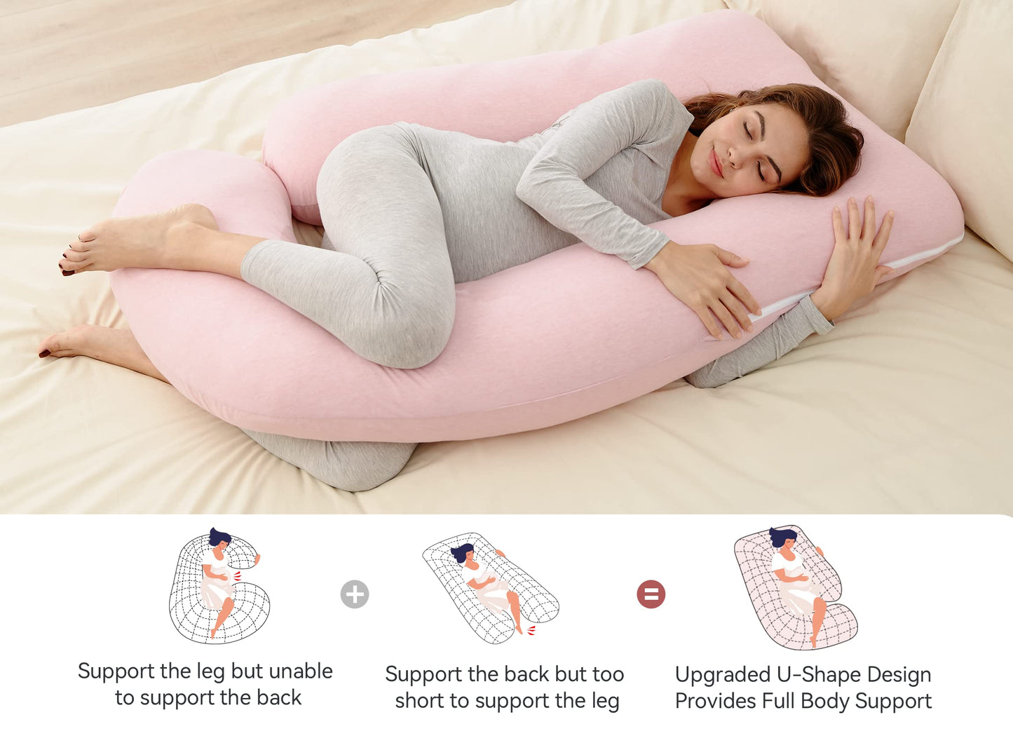 Momcozy Pregnancy Pillows for Sleeping, U Shaped Full Body Maternity Pillow with Removable Cover - Support for Back, Legs, Belly, HIPS for Pregnant Women, 57 Inch Pregnancy Pillow for Women, Grey