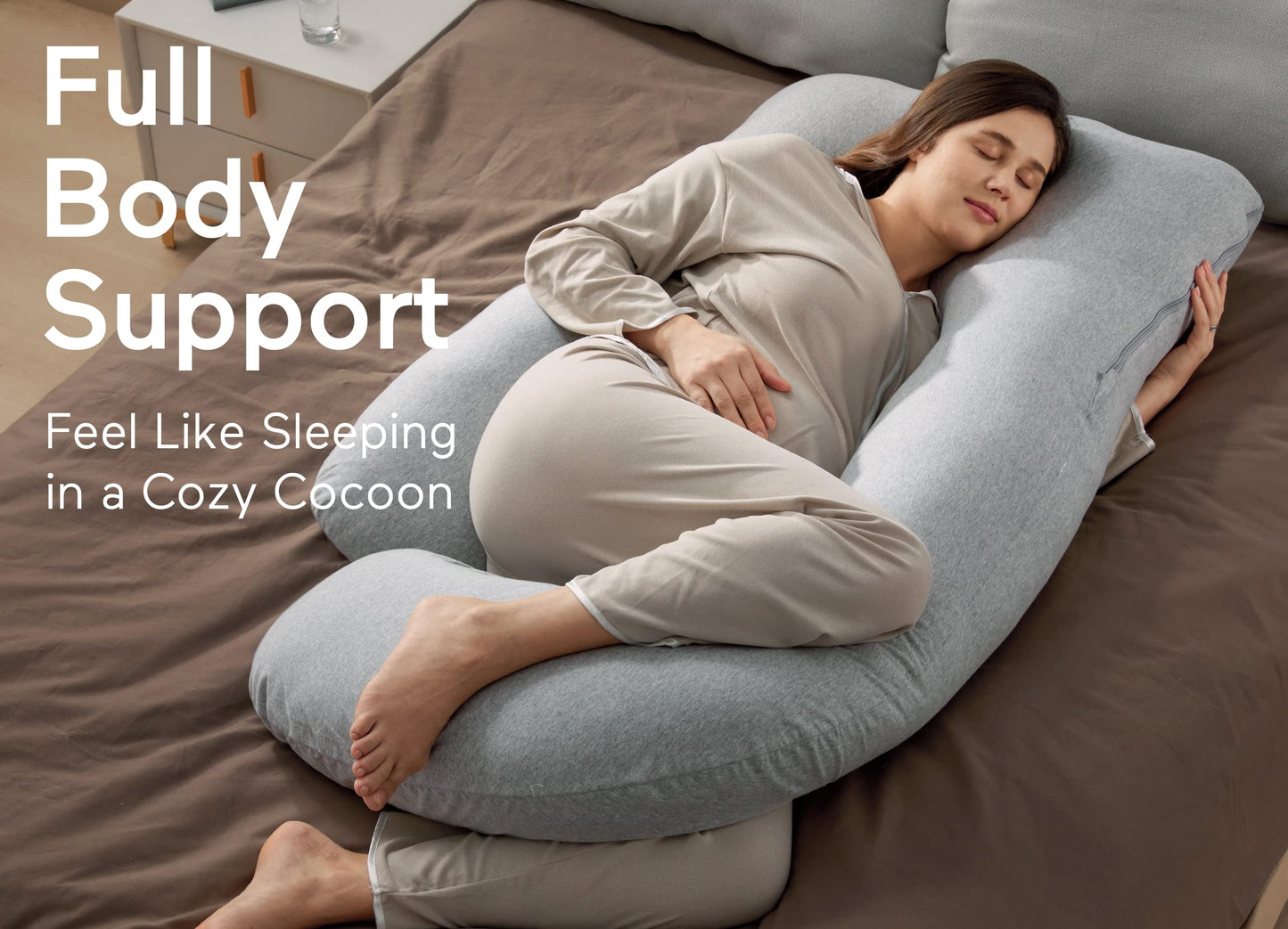 Momcozy Pregnancy Pillows for Sleeping, U Shaped Full Body Maternity Pillow with Removable Cover - Support for Back, Legs, Belly, HIPS for Pregnant Women, 57 Inch Pregnancy Pillow for Women, Grey