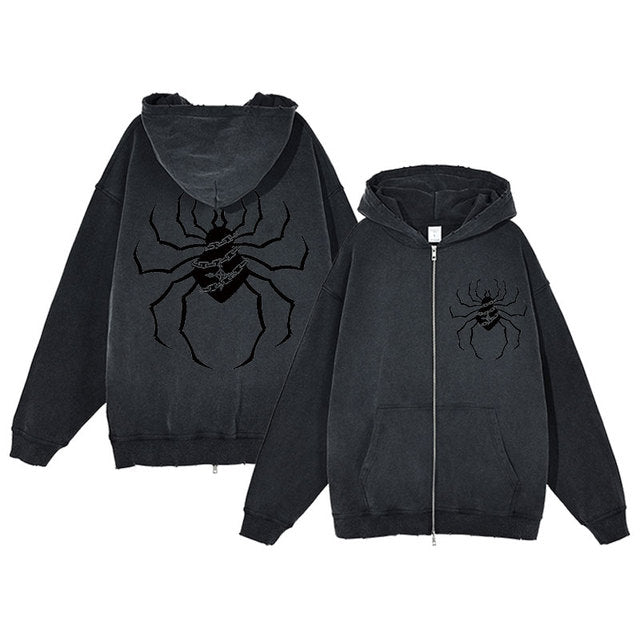 Spider Print Zipper Hoodies