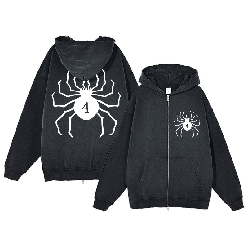 Spider Print Zipper Hoodies