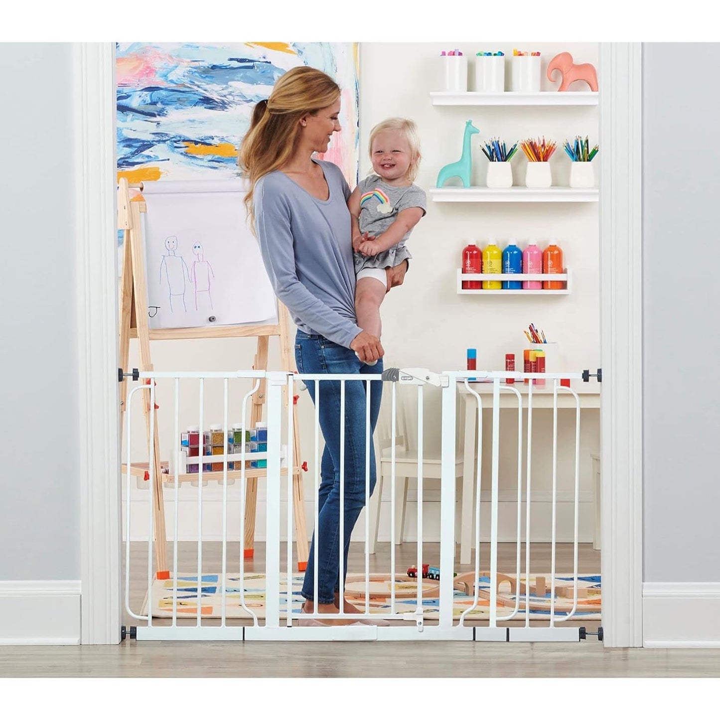 Regalo Easy Step 38.5-Inch Wide Walk Thru Baby Gate, Includes 6-Inch Extension Kit, Pressure Mount Kit, Wall Cups