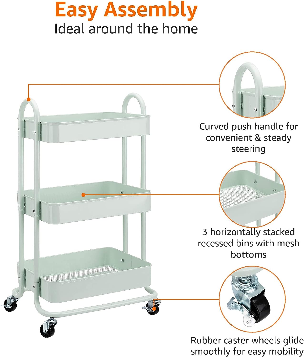 Basics 3-Tier Rolling Utility or Kitchen Cart - Mint Green