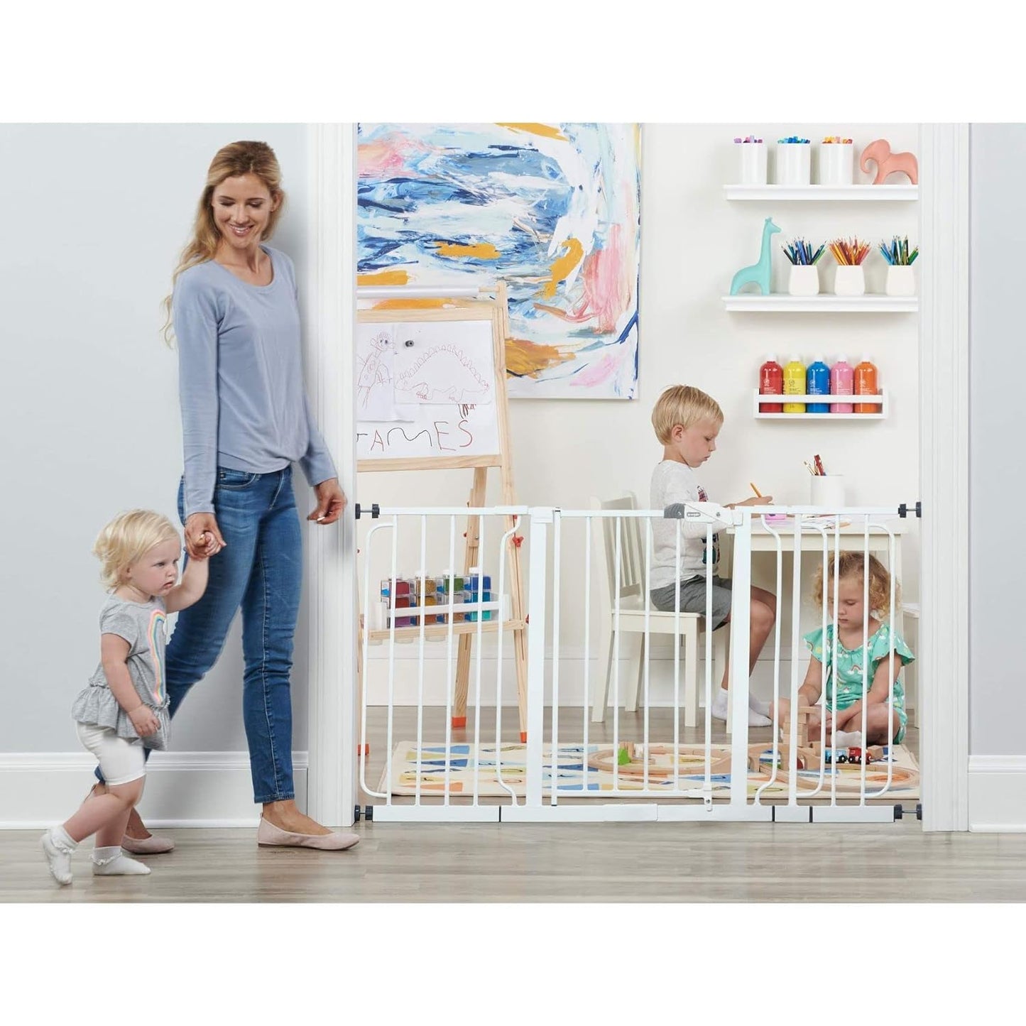 Regalo Easy Step 38.5-Inch Wide Walk Thru Baby Gate, Includes 6-Inch Extension Kit, Pressure Mount Kit, Wall Cups