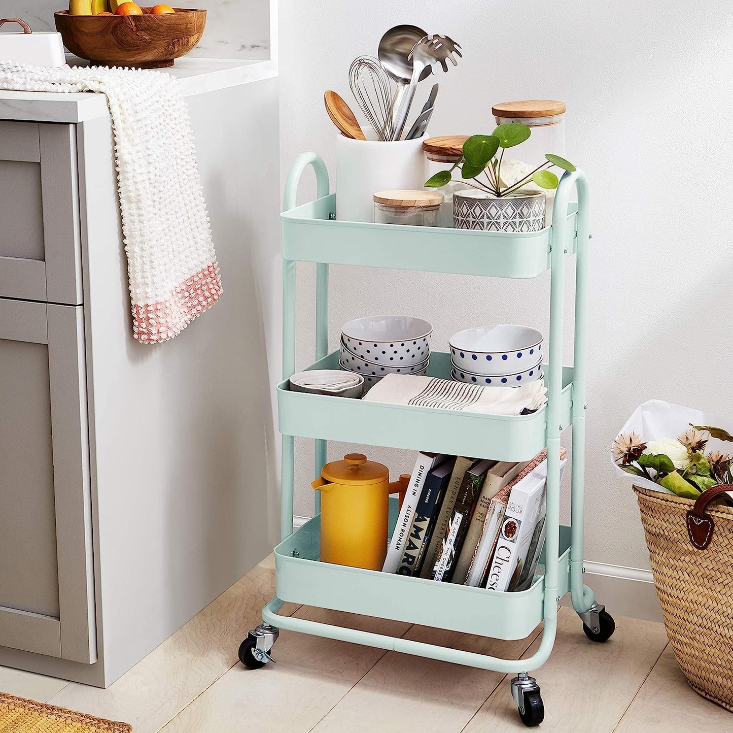 Basics 3-Tier Rolling Utility or Kitchen Cart - Mint Green